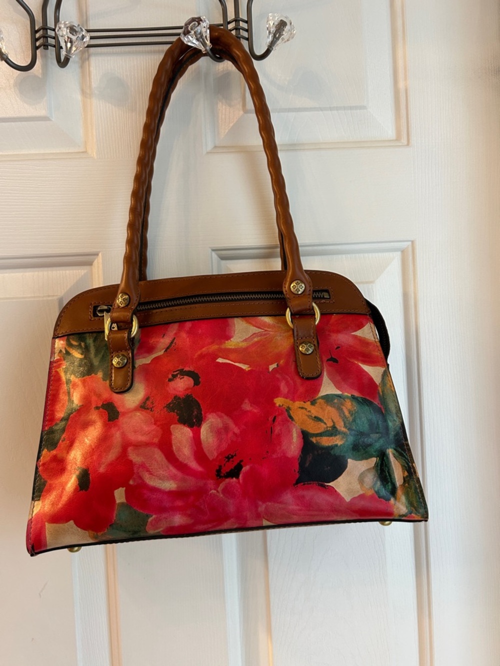 Patricia Nash Floral Print Crossbody Bag in Red and Brown